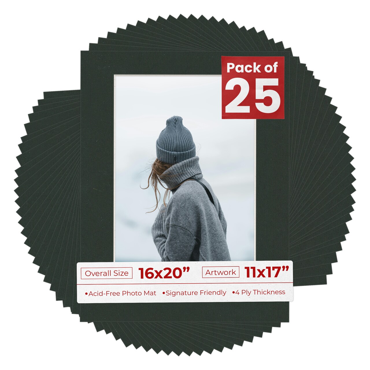 Textured Black Mat Board for 16x20 Frames - Fits 11x17 Photos